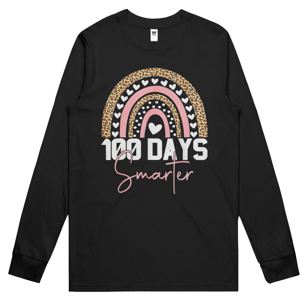 100 Days Smarter Happy 100Th Day Of School Rainbow Leopard Long Sleeve T Shirts