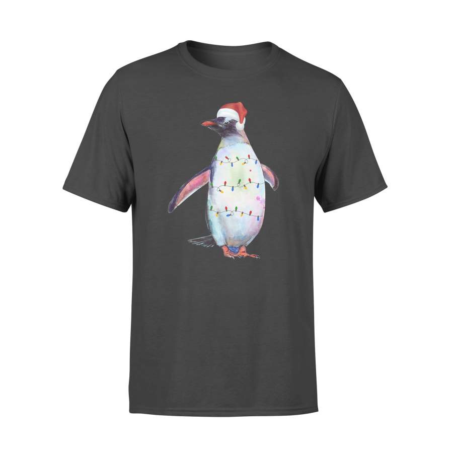 Santa Penguin Christmas Lights Penguin Lover Christmas Gift T-shirt