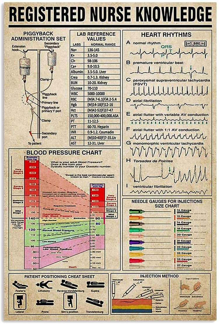 Vintage Nurse Registered Nurse Knowledge Poster Art Print      Home Decor Gift For Men Women Family Friend On Birthday Xmas