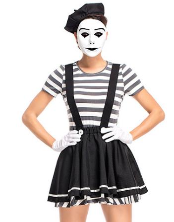 Women Acrobatic Street Mime Funny Clown Costumes Halloween Fancy Dress alx