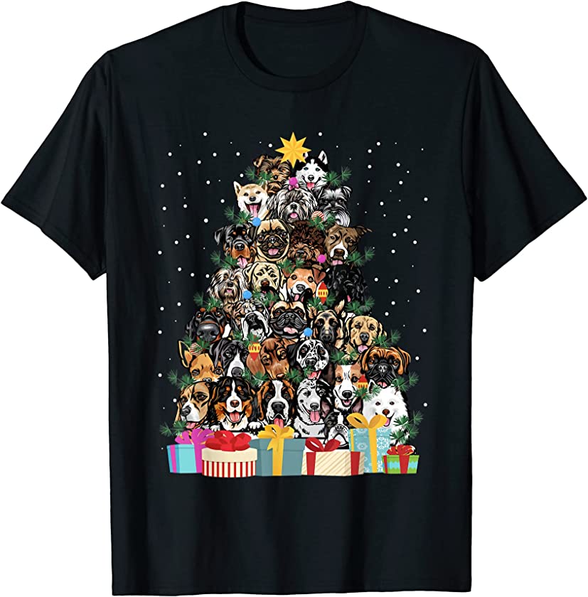 Cute Dog Christmas Tree Fairy Lights Xmas Pet Puppy Dad Mom T-Shirt