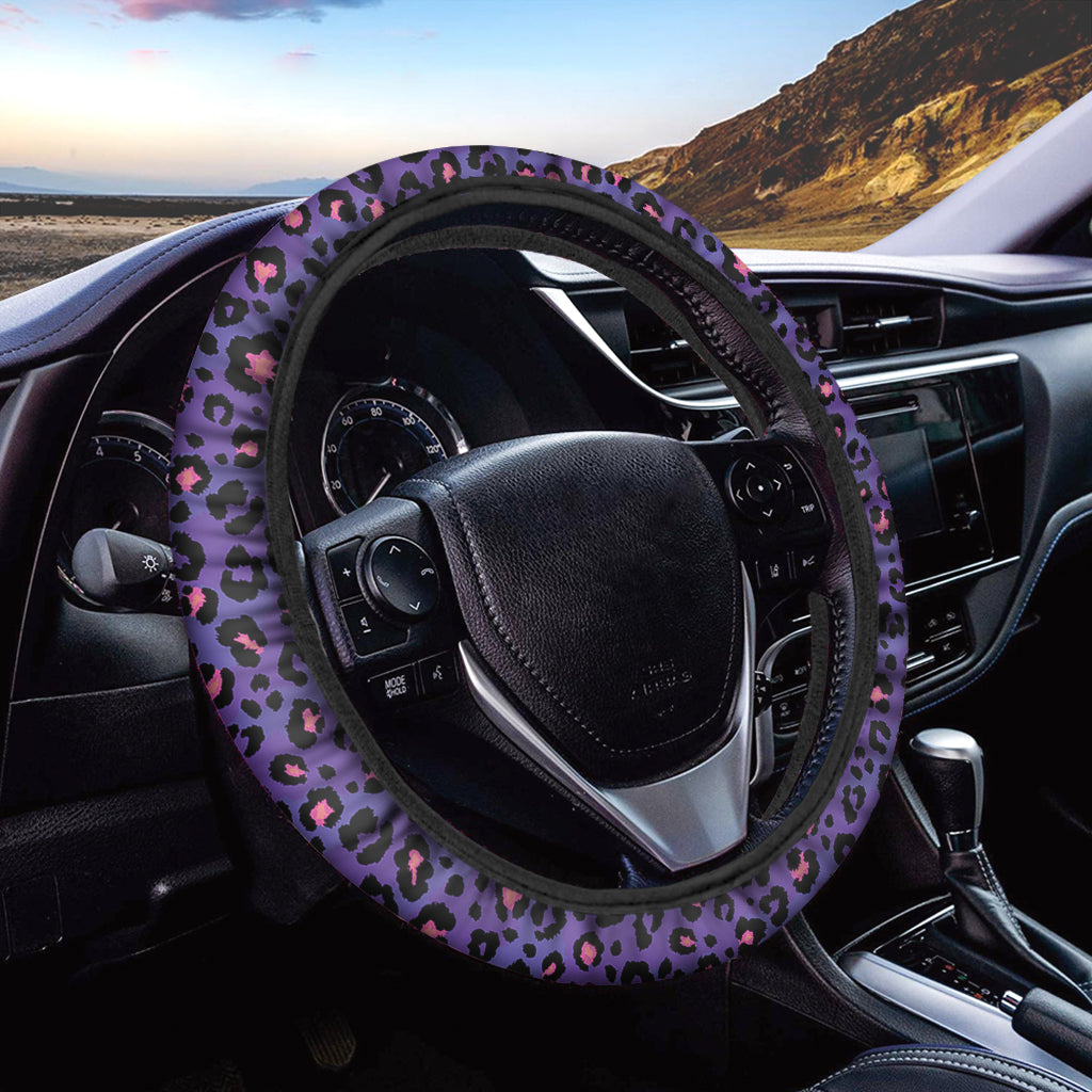 Purple And Pink Leopard Print Car Steering Wheel Cover