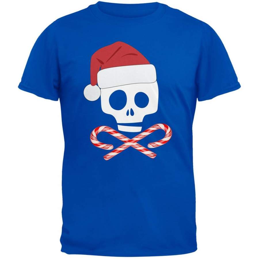 Skull And Cross Candy Canes Santa Blue Adult T-Shirt