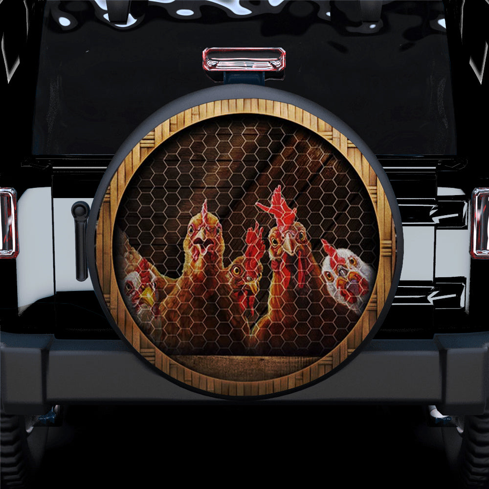 Funny Chickens Face Jeep Car Spare Tire Cover Gift For Campers