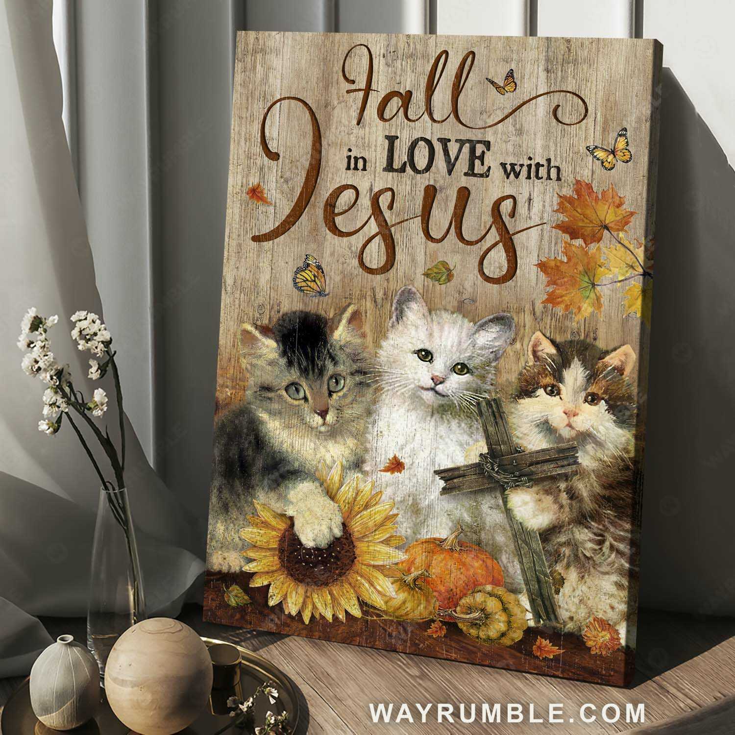 Autumn Season, Cute Kittens, Pumpkin Drawing, Fall In Love With Jesus – Jesus Portrait Canvas Prints, Home Decor Wall Art