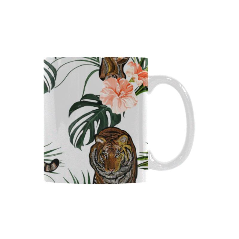 Bengal Tiger Hibicus Pattern Classical White Mug (FulFilled In US)