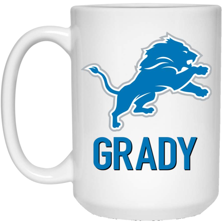 Personalized Detroit Lions Logo Mug Blue-Black Grady 21504 15 oz. White Mug