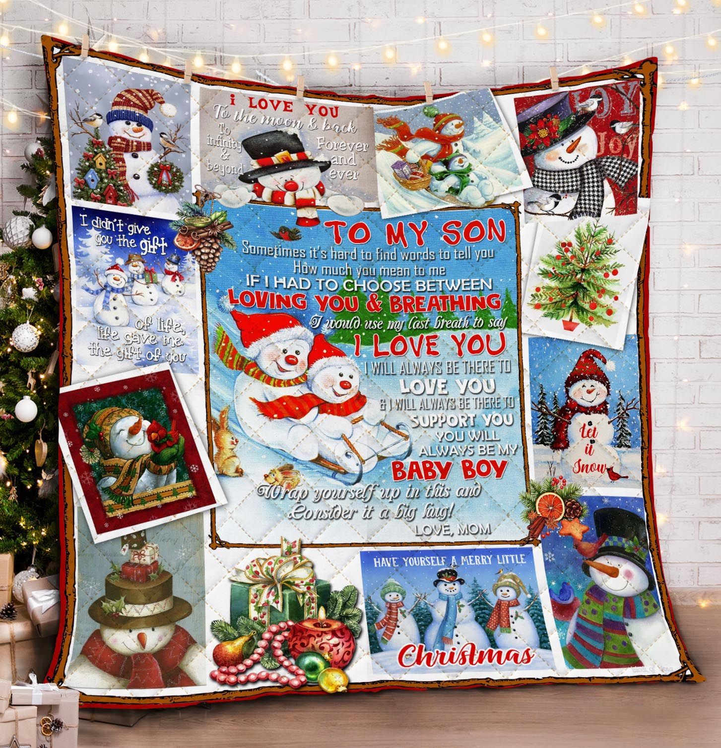 To My Son. Snowman Christmas Quilt Blanket