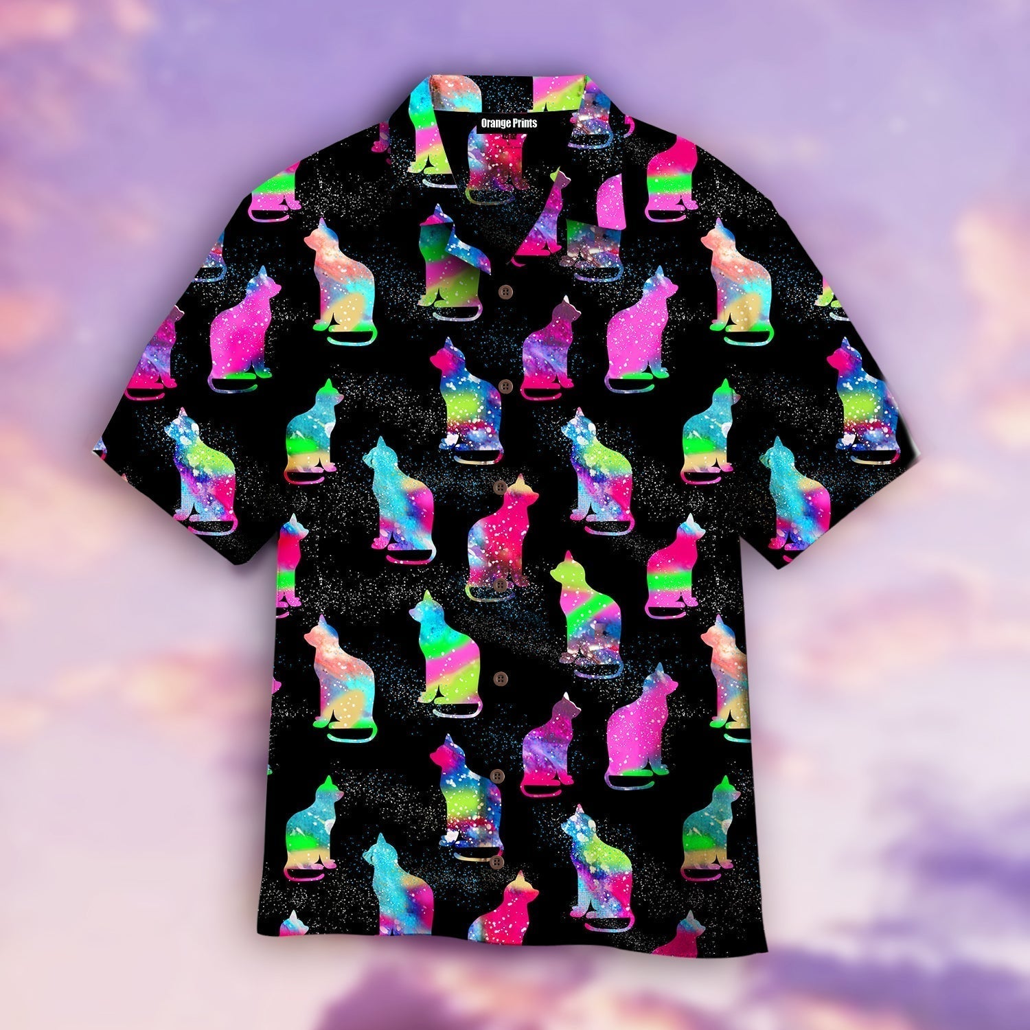 Cat Sits Silhouette Of A Bright Galaxy Aloha Hawaii Shirts For Men Women Ha21053