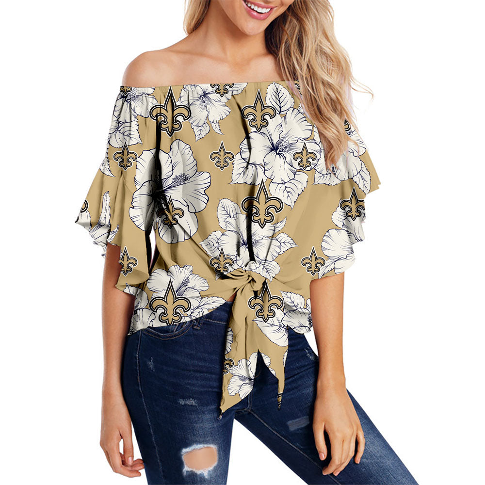 New Orleans Saints Women Tropical Floral Strapless Shirt