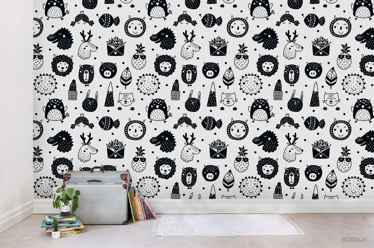 3D Cartoon Animal Fruit Wall Mural Wallpaper A427 Lqh