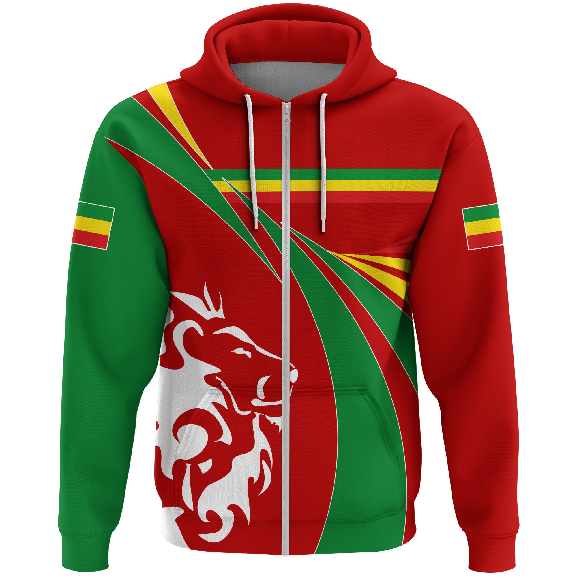 1stTheWorld Ethiopia Hoodie Zipper, Ethiopia Swirly Lion Flag A10