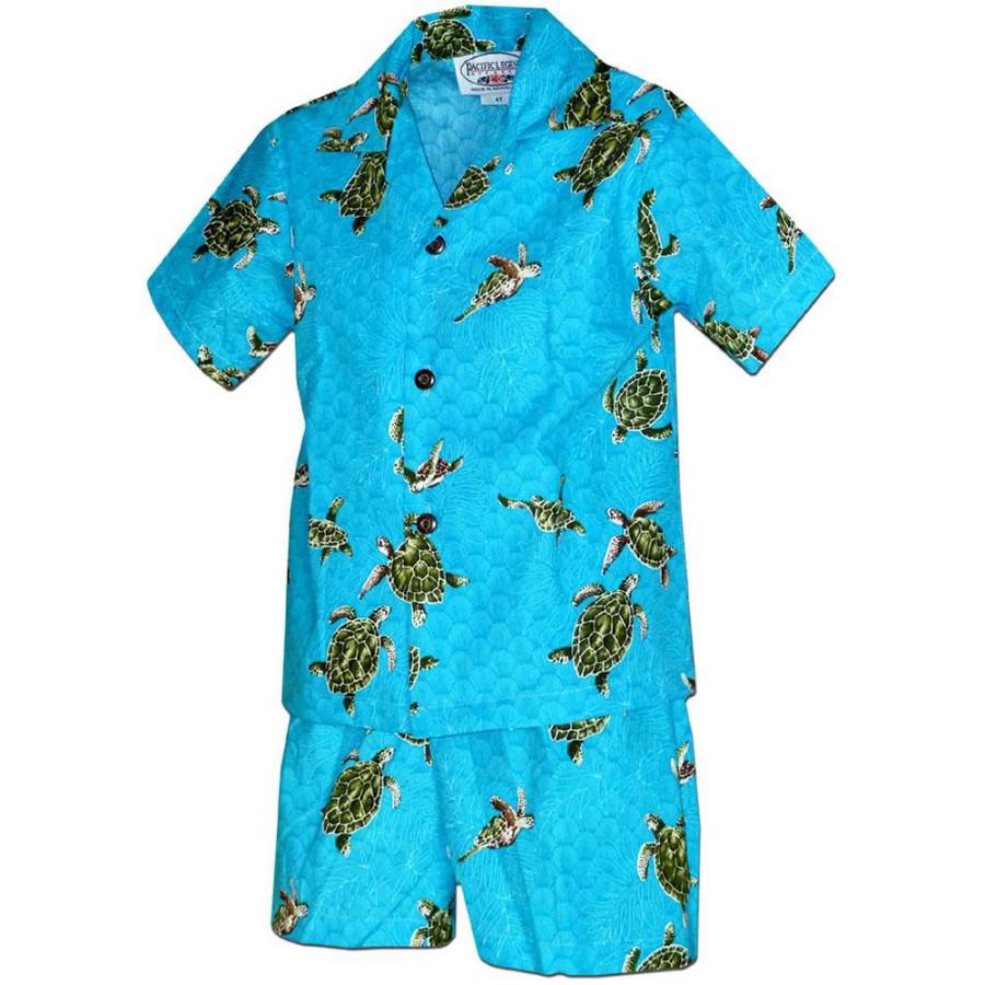 Turtle Time Turquoise Hawaii Shirt And Shorts Ha5662