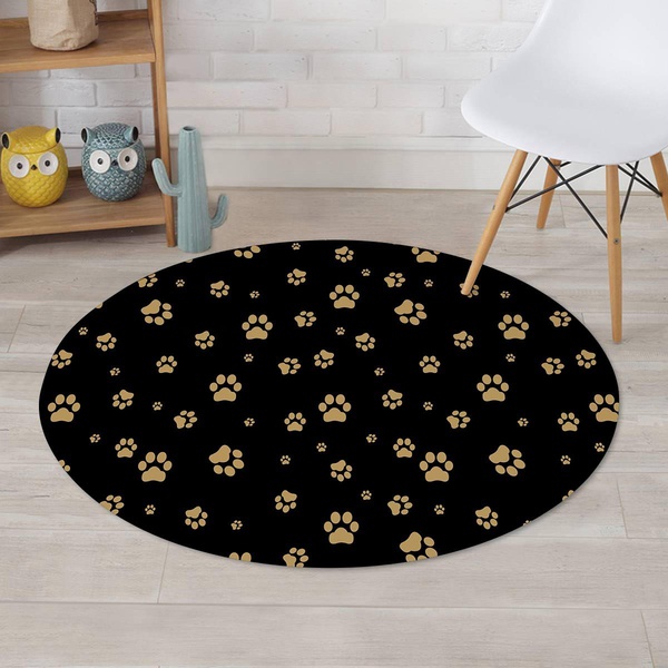 Gold Footprint Paw Round Rug