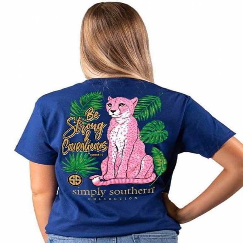 Be Strong And Courageous Simply Southern Beautiful Pink Leopard Leaf Tropical Plants Motivational Gift For Your Beloved People Royal Blue Men And Women T Shirt S-5Xl