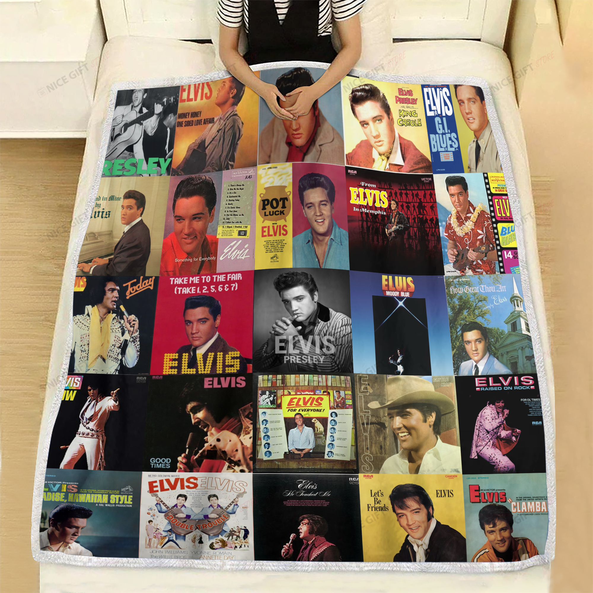 Elvis Presley Albums Fleece Blanket Blk-Q9O4