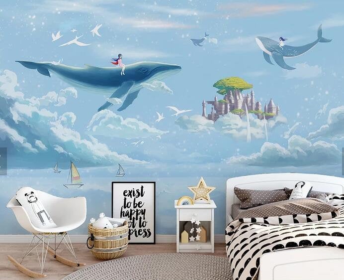 3D Kids, Dreamy, Sky, Whale Wallpaper-Nursery