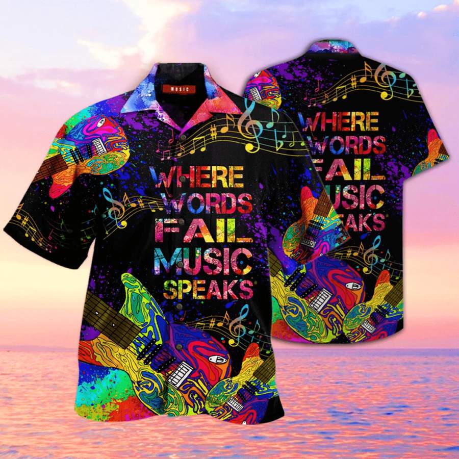 Guitar Where Music Speaks Hawaii Aloha Shirts Ha46592