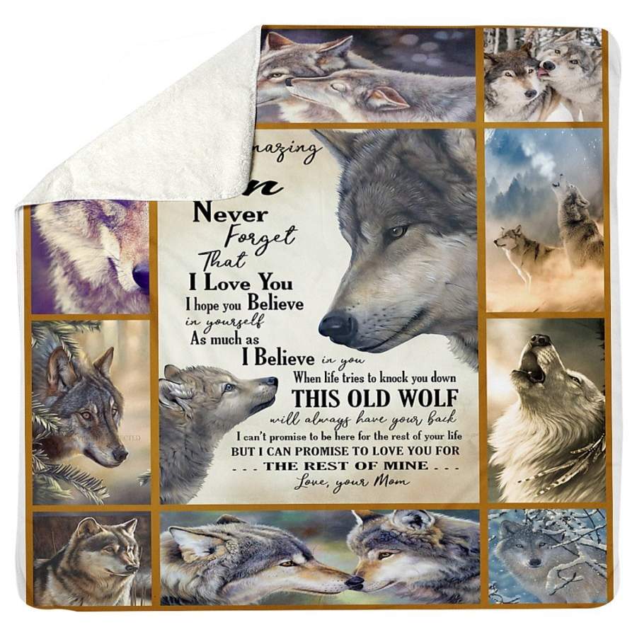 Message From Mom To My Amazing Son Wolf Sherpa Blanket