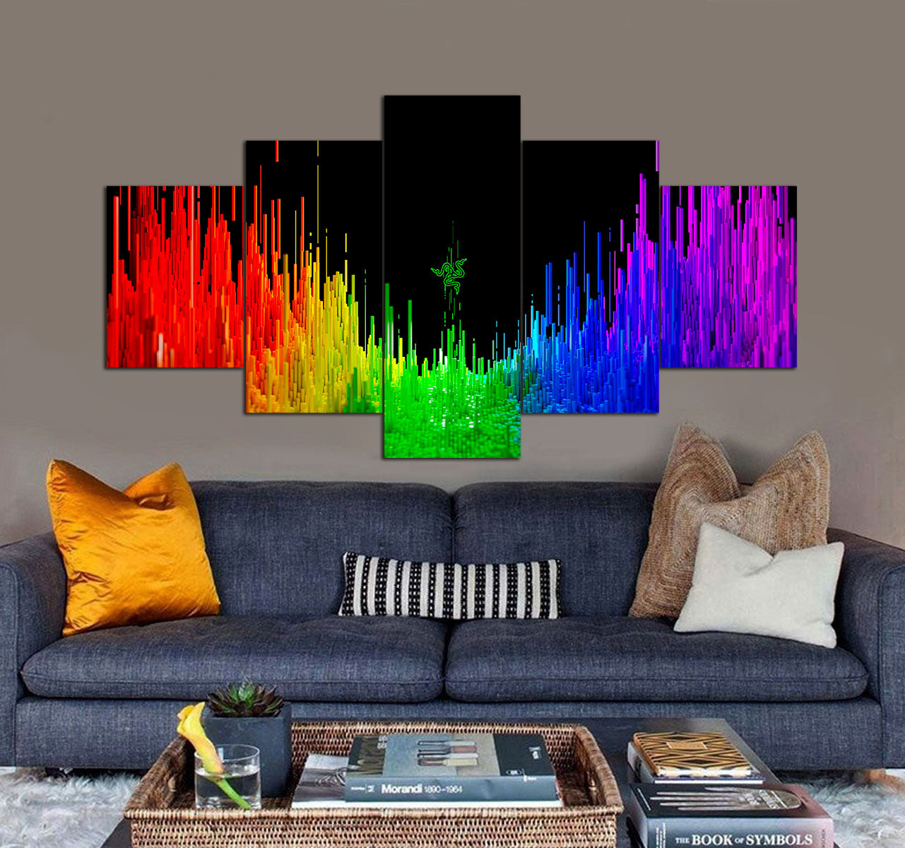 Razer Logo Colorful Abstract 3D 5 piece canvas art
