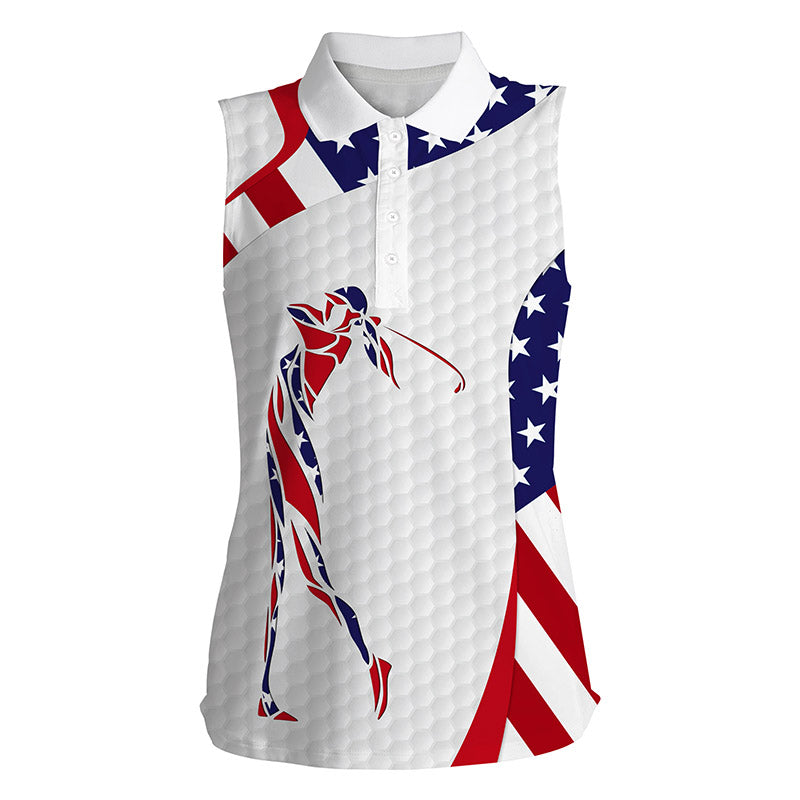 American Flag Patriot Golf White Womens Sleeveless Polo Shirts – Golf Gifts For Women