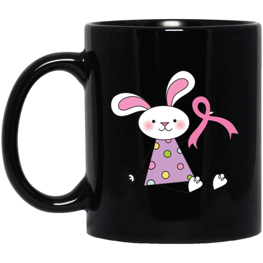 Breast Cancer Ribbon Bunny Black Mug