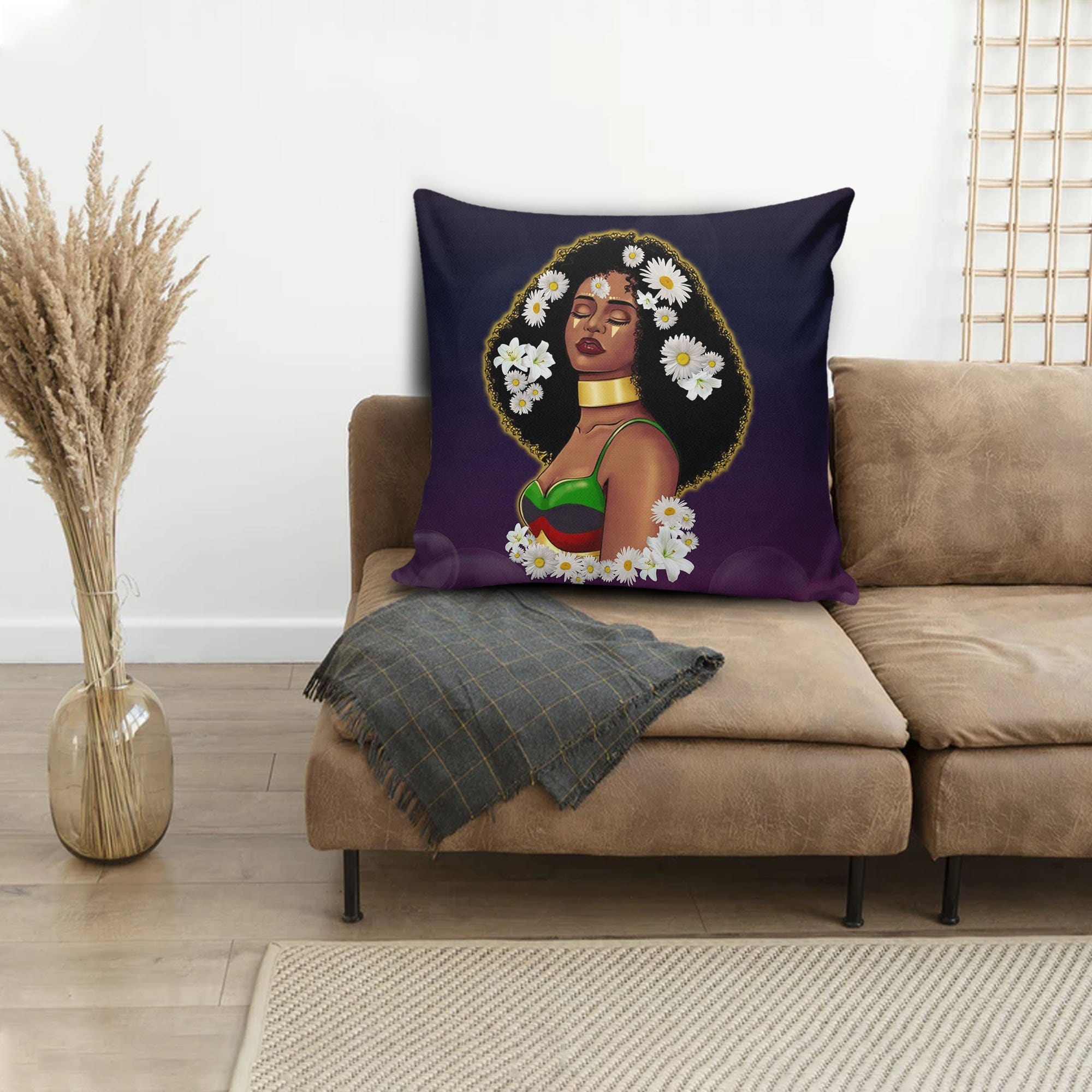 African American Throw Pillows Beautiful Black Lady Square Throw Pillow African Print Accent Pillows