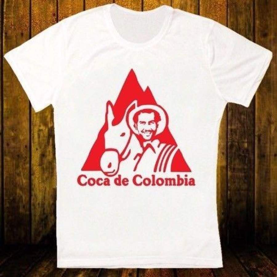 Mens Pablo Escobar Coca De Colombia Retro Vintage Hipster T Shirt Round Neck Short Sleeves Tops Clothing