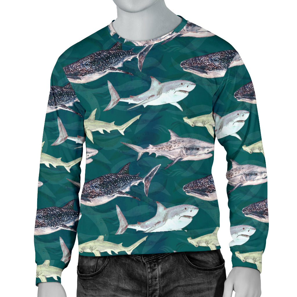 Shark Style Print Men Long Sleeve Sweatshirt