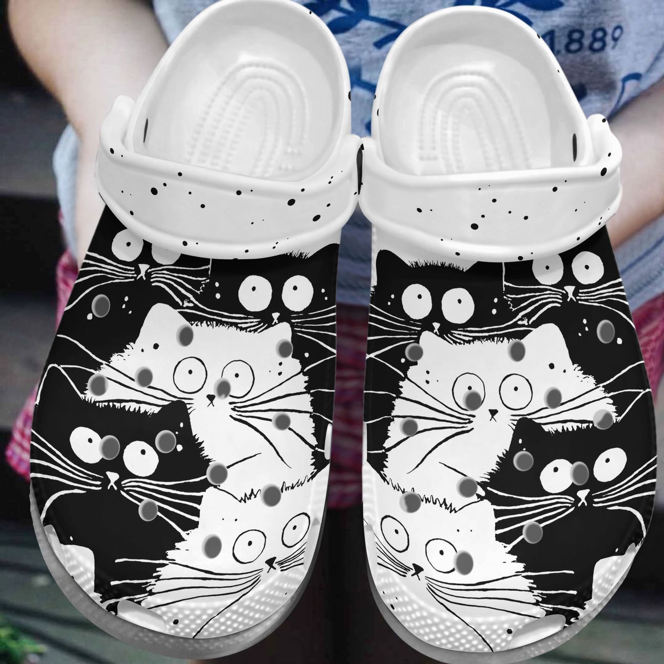 Cat Personalize Clog, Custom Name, Text, Fashion Style For Women, Men, Kid, Print 3D Black And White Cats