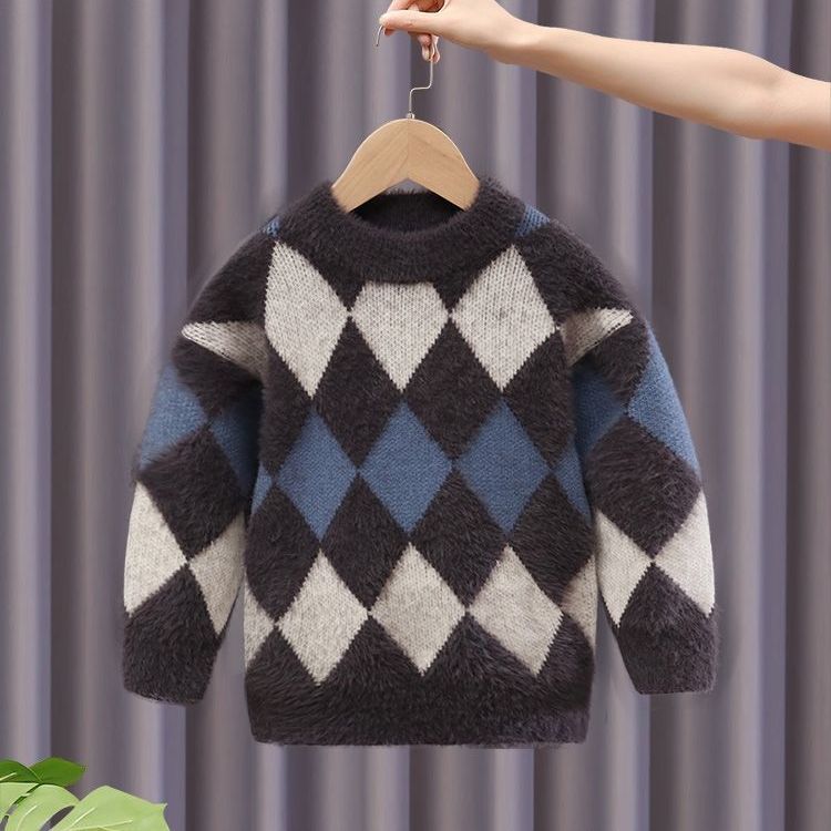 Autumn Kids Clothes Boy Child Winter Coat Mink fleece Knitted Sweater Pullover Shirt Thick Diamond Children’s clothing for boys alx