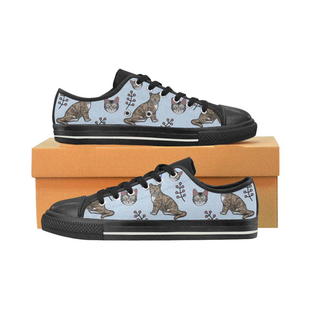 American Shorthair Black Low Top Canvas Shoes for Kid