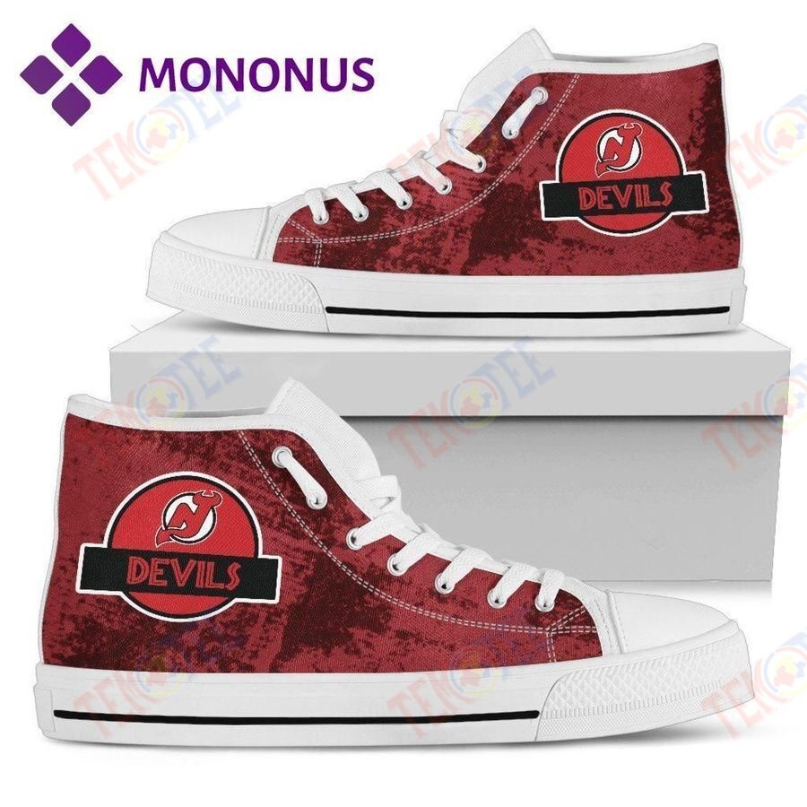 Mens Womens Jurassic Park New Jersey Devils High Top Shoes White For Men And Women Nice And Comfortable TDT782