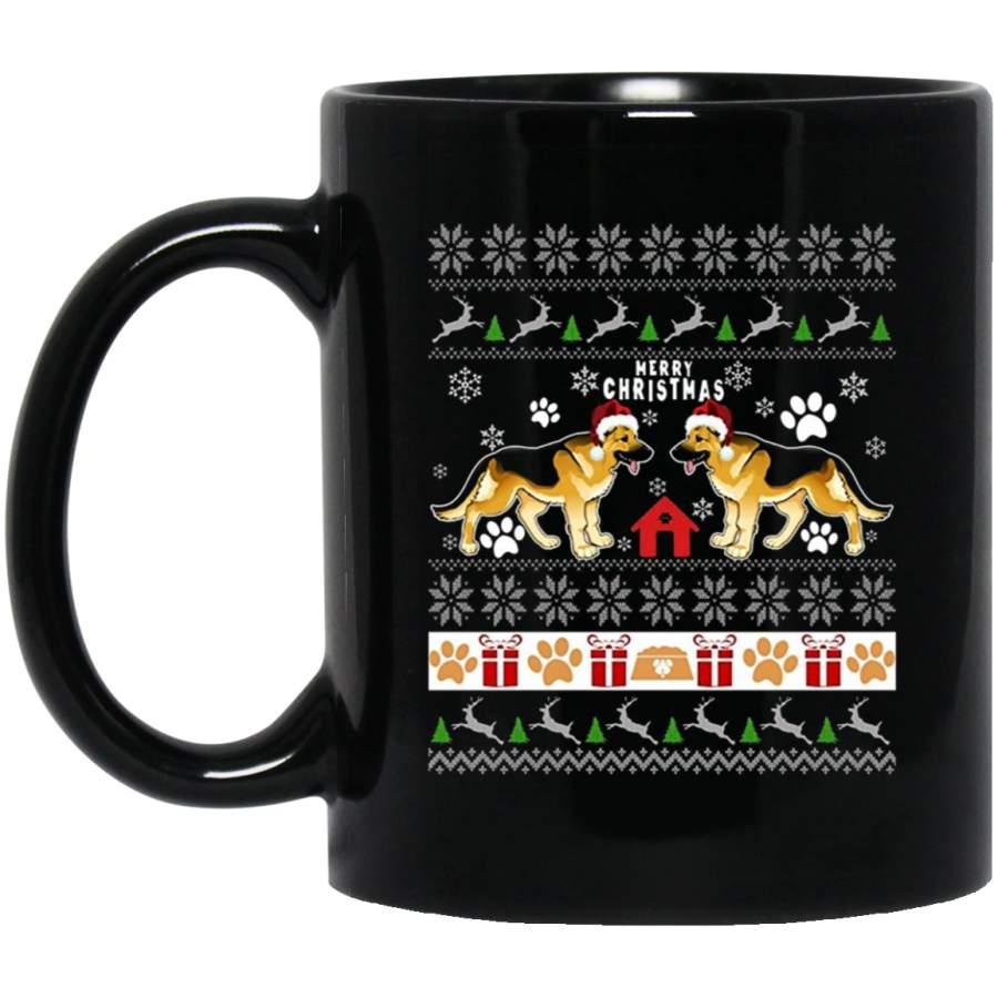 Ugly Christmas Sweater Merry Xmas German Shepherd Dog Lovers 11 oz 15 oz Black Mug