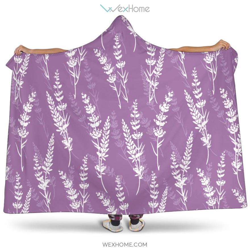 Lavender Flowers Purple Pattern Hooded Blanket