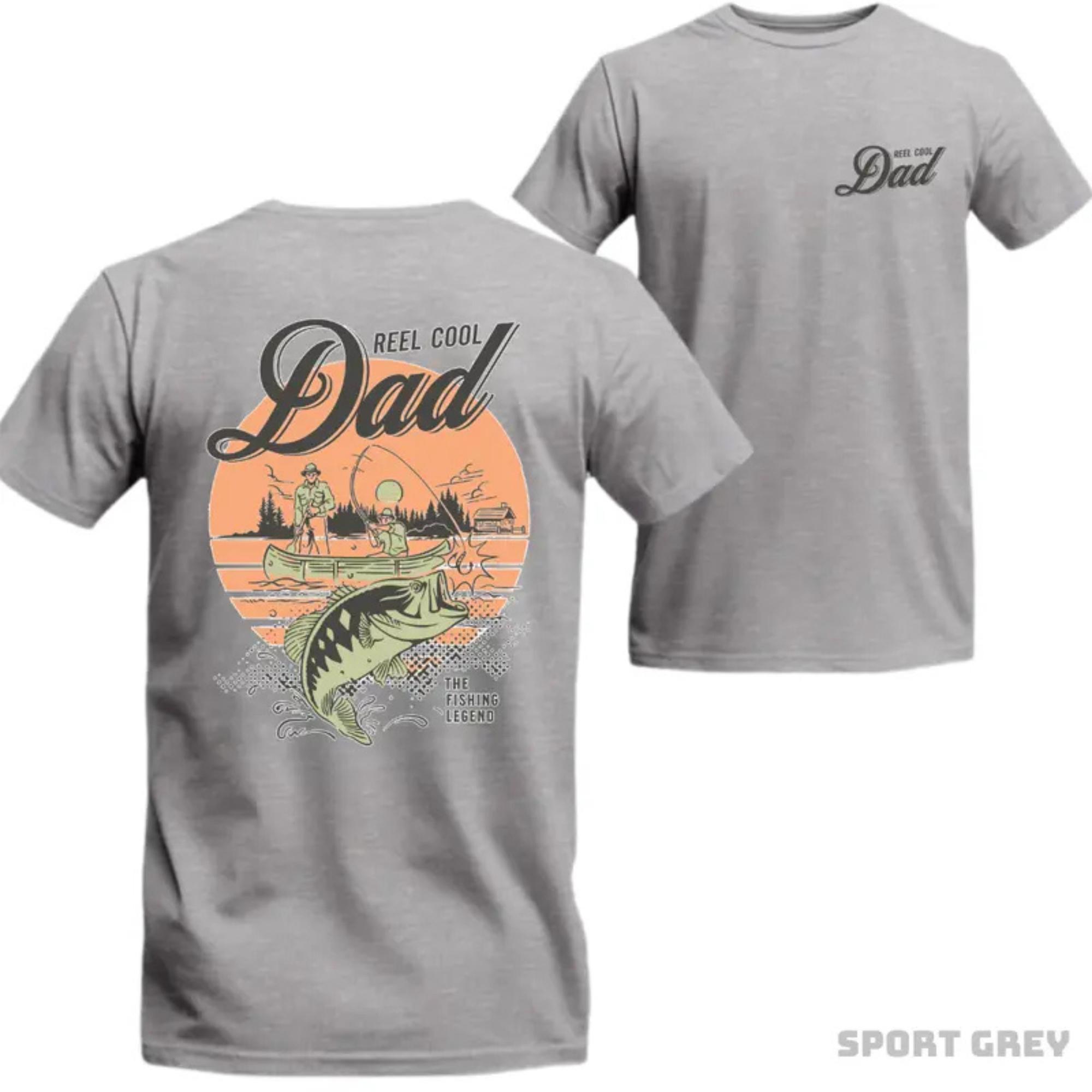 Reel Cool Dad T-Shirt – Bold design with a fishing scene and legendary fish graphic, ideal for fishing lovers and outdoor adventurers, Unisex. Menswear Tops – TikTok Shop