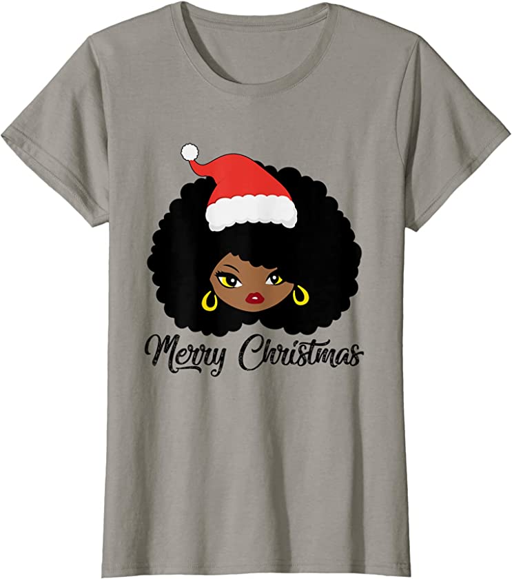 Womens WNbd Santa Hat Black Girl Christmas Pajama Merry Xmas Afro T-Shirt