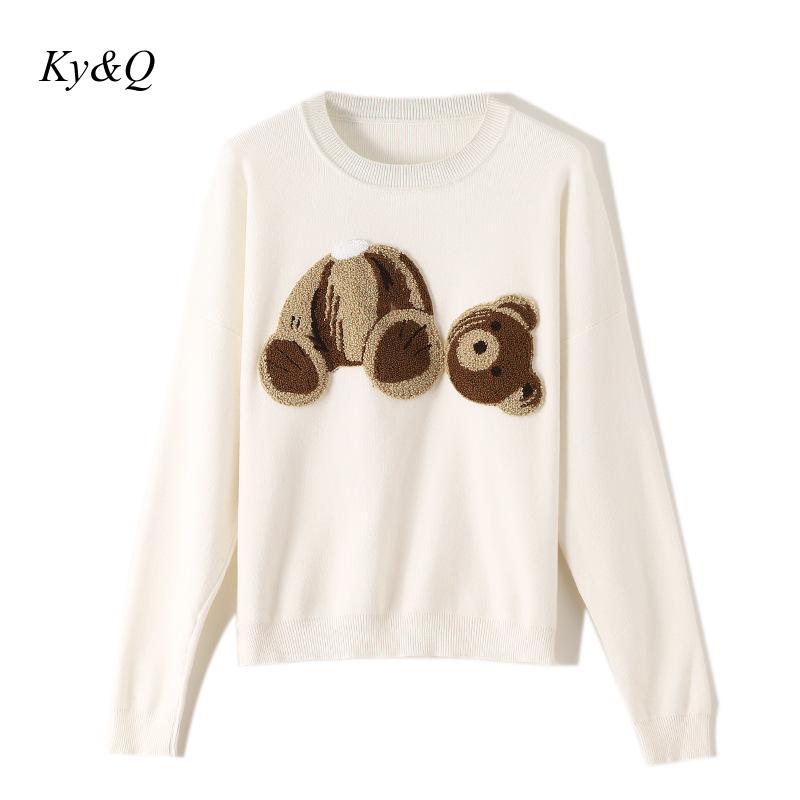 Brand Runway Winter 2022 Women Sweet Embroidery Christmas Luxury Broken Head Bear Sweater Pullovers Jumper Clothers alx