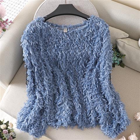 Women Fairy Fringed Long-sleeved Wool T-Shirts Sweater Autumn Feather Tassels Pullovers Long Sleeve Wild Loose O-Neck Crop Tops alx