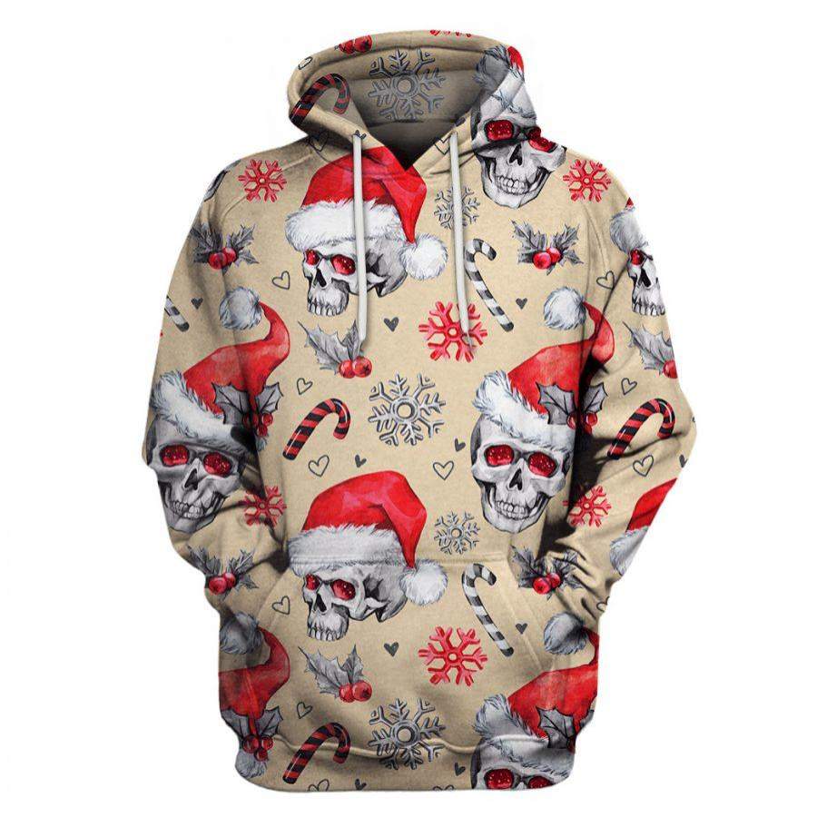 Multi-Color Christmas Skull US Unisex Size Pullover Hoodie