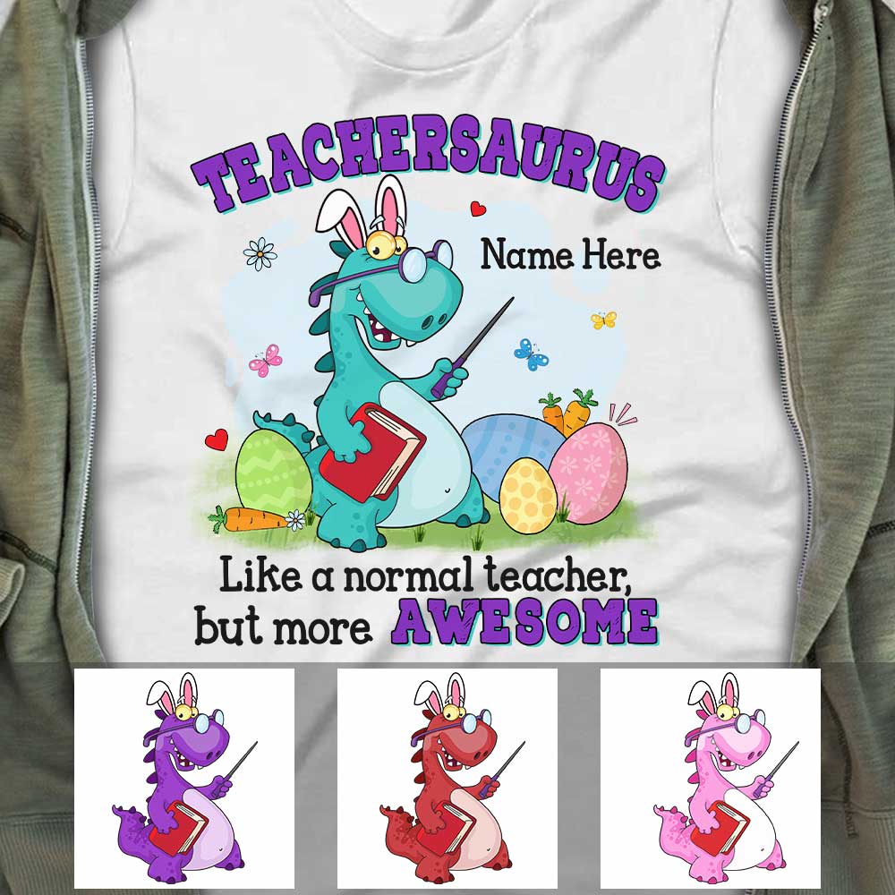 Personalized Easter Teacher Dinosaur T Shirt Fb253 24O57