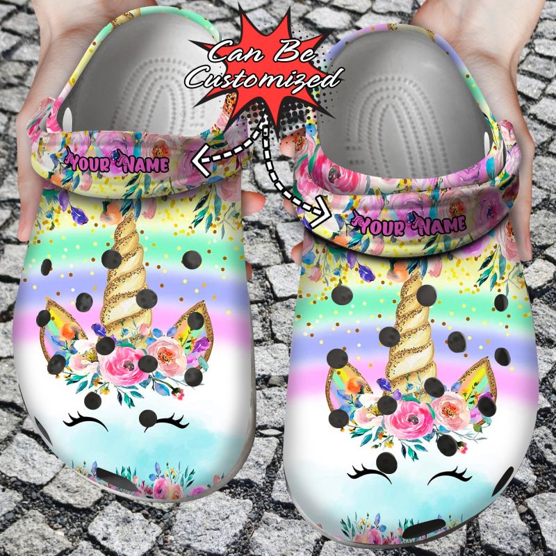 Custom Personalized Colorful Glitter Unicorn Clog Shoes