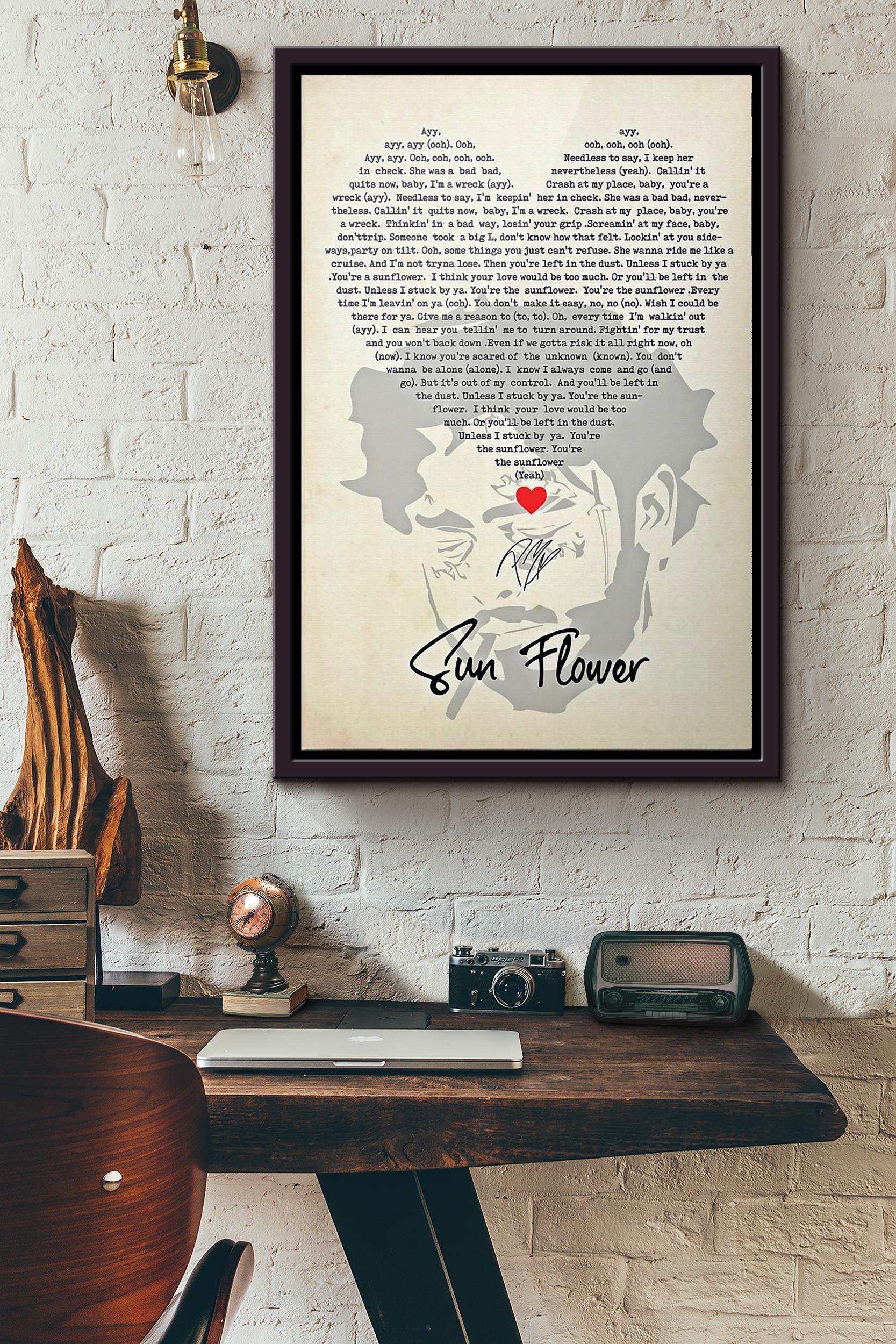 Sun Flower Lyrics Signature Poster Framed Matte Canvas