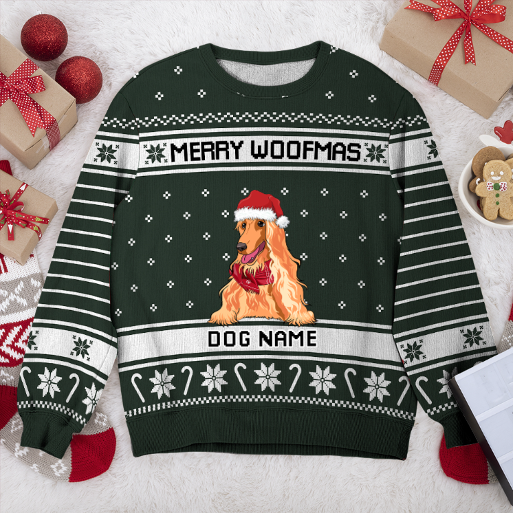 Afghan Hound Merry Woofmas Personalized Sweater, Dog Ugly Christmas Sweater