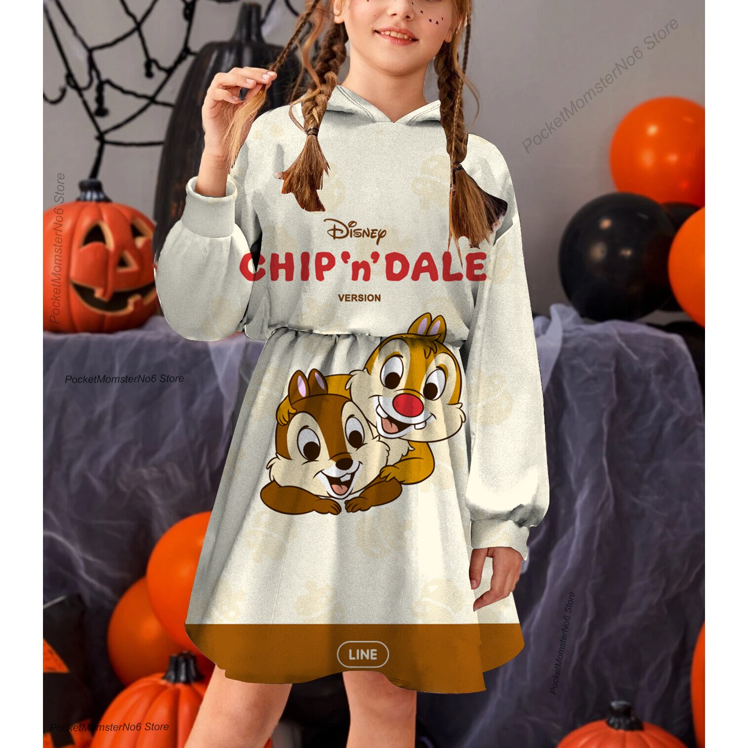 2022 Spring and Autumn New Cartoon Casual Hoodie Kids Dress Print Disney Chichititi Long Sleeve Princess Dress Girls Dress 6-14Y alx