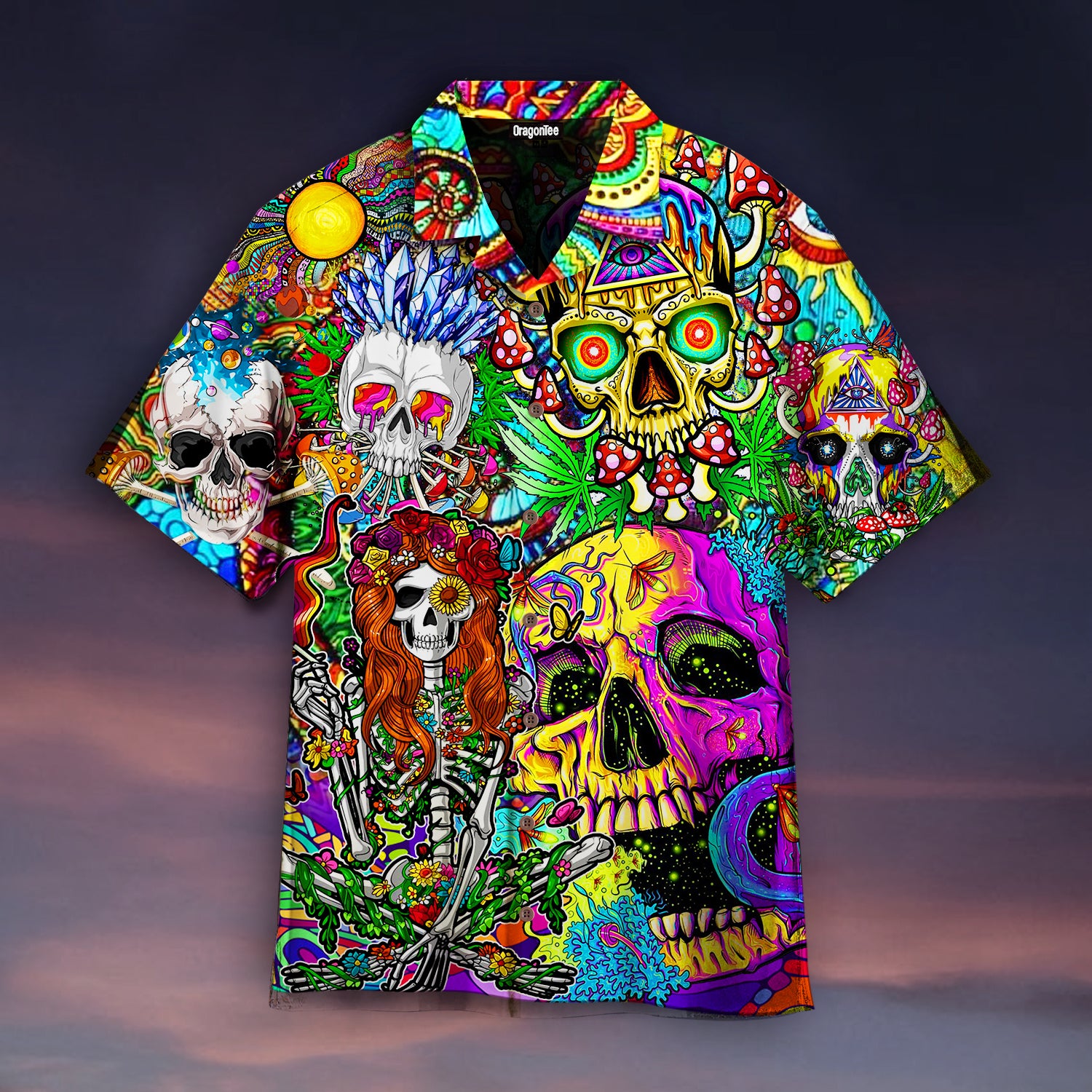 Oragontee Cool Skull With Hippies Mushrooms Hawaii Shirt For Men Women Adult Ha69100