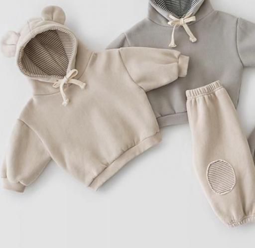 Children Casual Clothes Sets Solid Kids Cute Bear Hooded Sweatshirt + Sport Pants 2pcs Set Boys Girls Cotton Baby Hoodie Suit alx