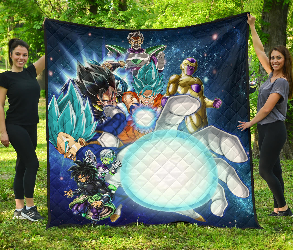 Dragon Ball Anime Premium Quilt | Db Characters Vegeta Goku Power Kamehameha Blue Galaxy Quilt Blanket