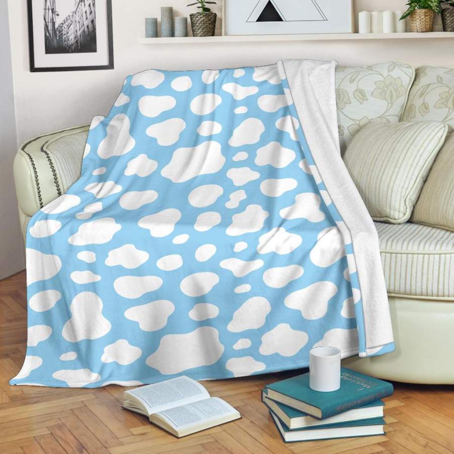 White And Blue Cow Print Blanket