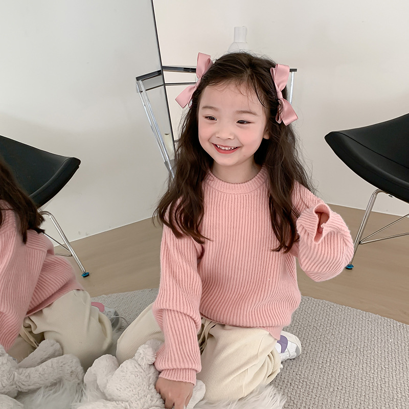 2022 Sweater Pullover O-neck Collar Full Sleeve Solid Sweet Lovely Cotton Soft Comfortable Warm Fashion Autumn Children Girls alx